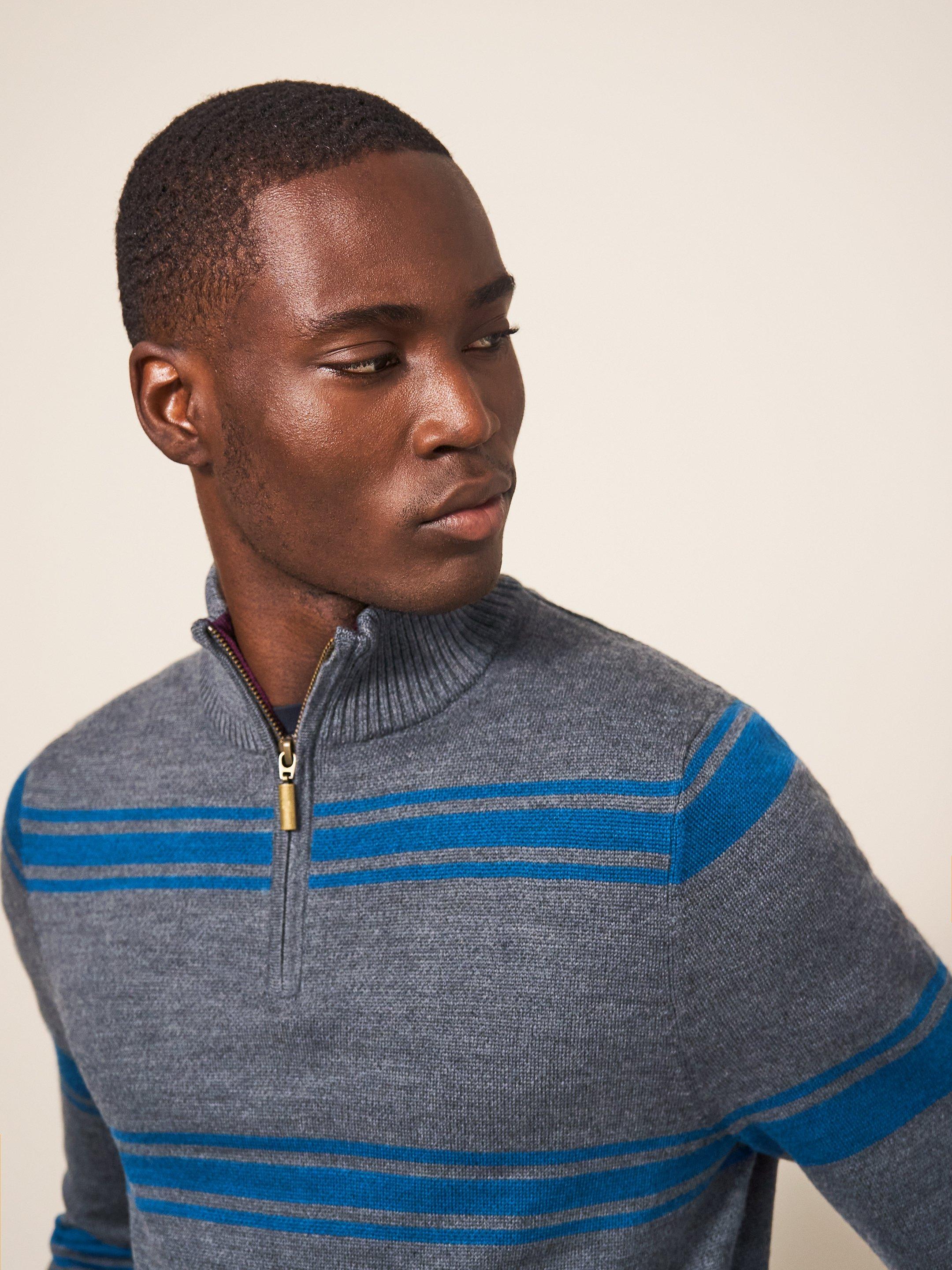 Newport Merino Stripe Funnel   in CHARC GREY - MODEL DETAIL