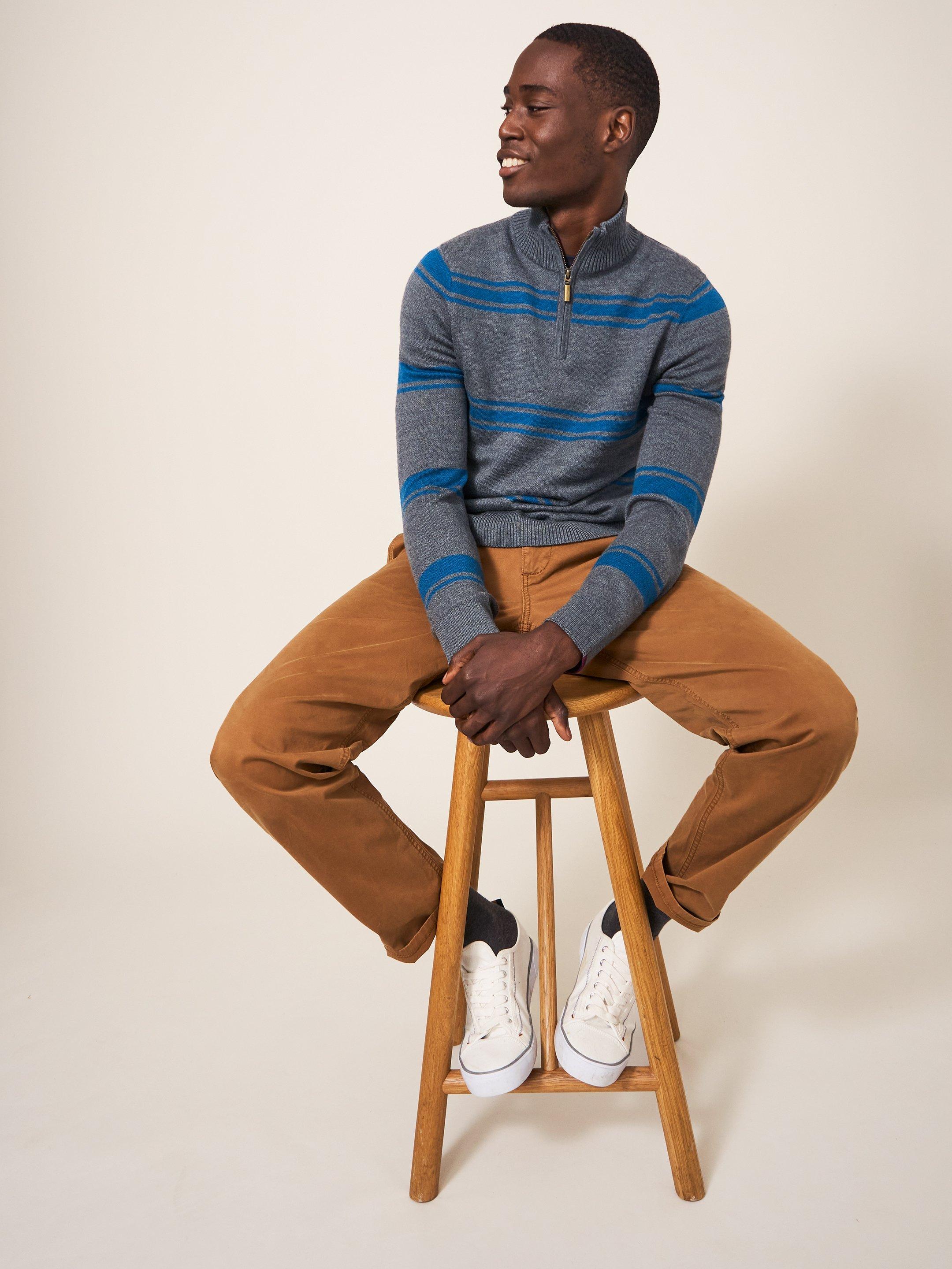 Newport Merino Stripe Funnel   in CHARC GREY - MODEL FRONT