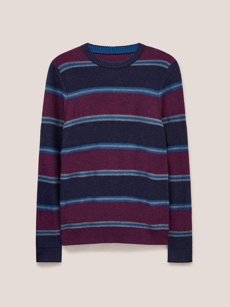 Newport Merino Stripe Crew in NAVY MULTI - FLAT FRONT