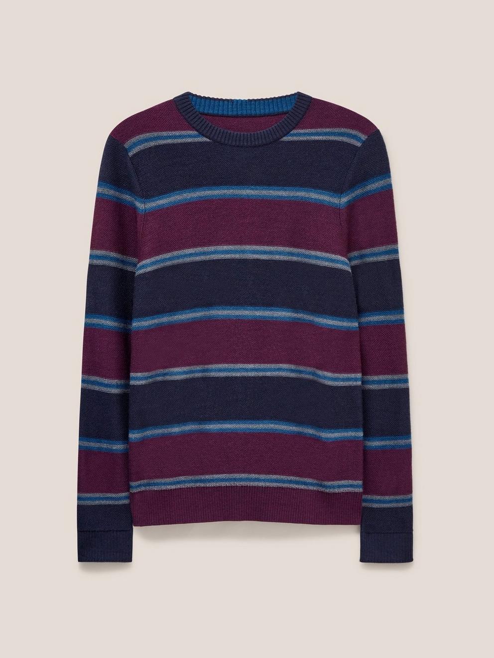 Newport Merino Stripe Crew in NAVY MULTI - FLAT FRONT