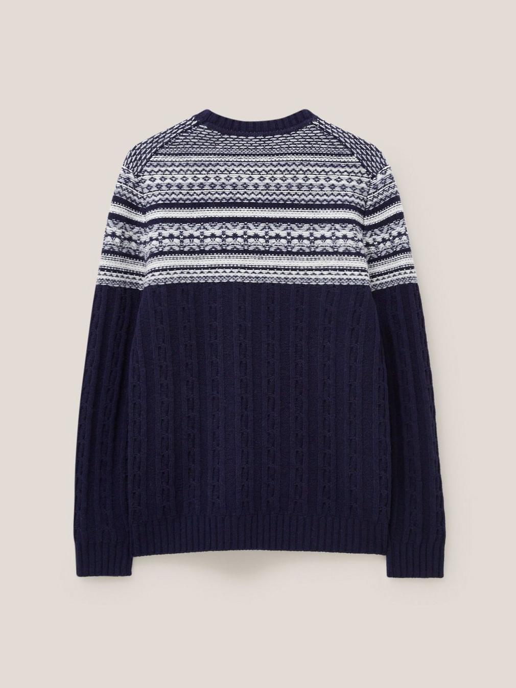 Cable Fairisle Crew in DARK NAVY - FLAT BACK