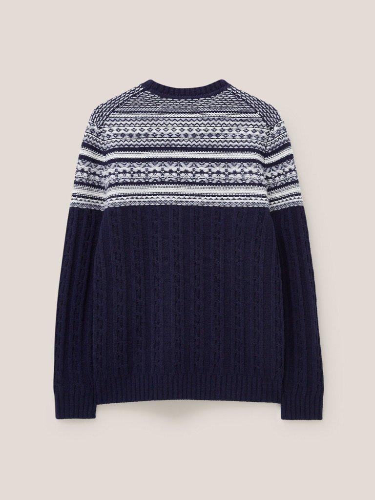 Cable Fairisle Crew in DARK NAVY - FLAT BACK