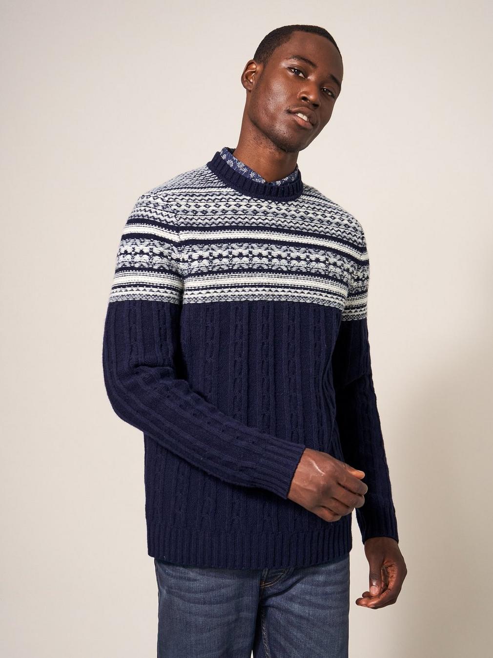 Cable Fairisle Crew in DARK NAVY - LIFESTYLE