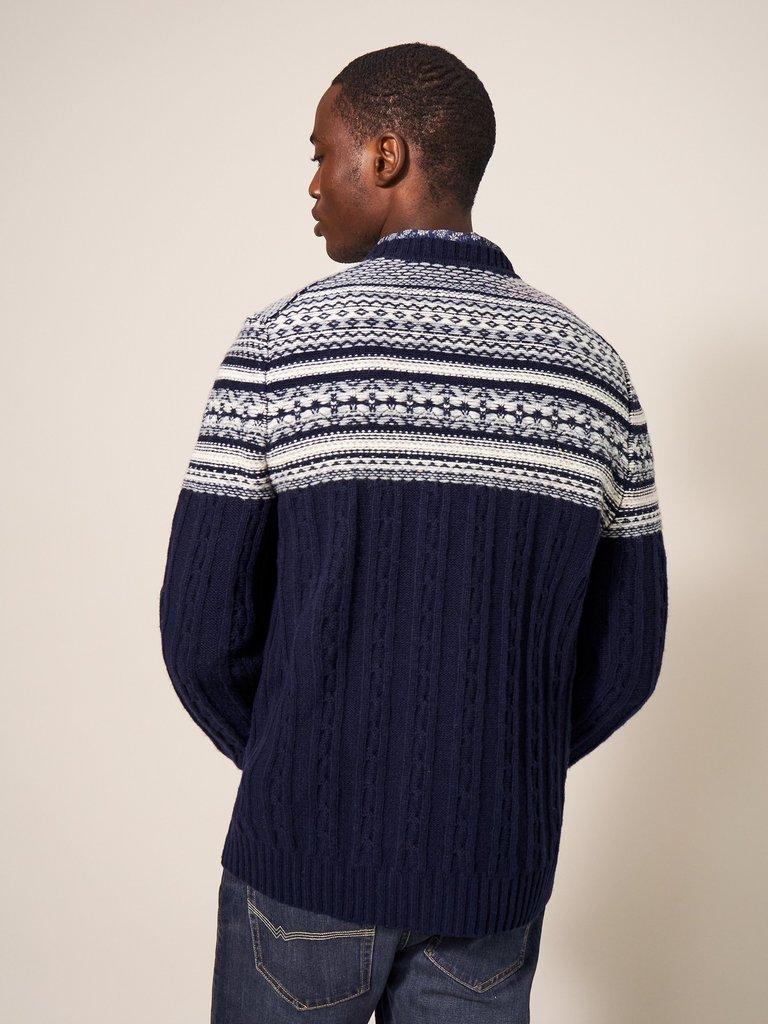 Cable Fairisle Crew in DARK NAVY - MODEL BACK