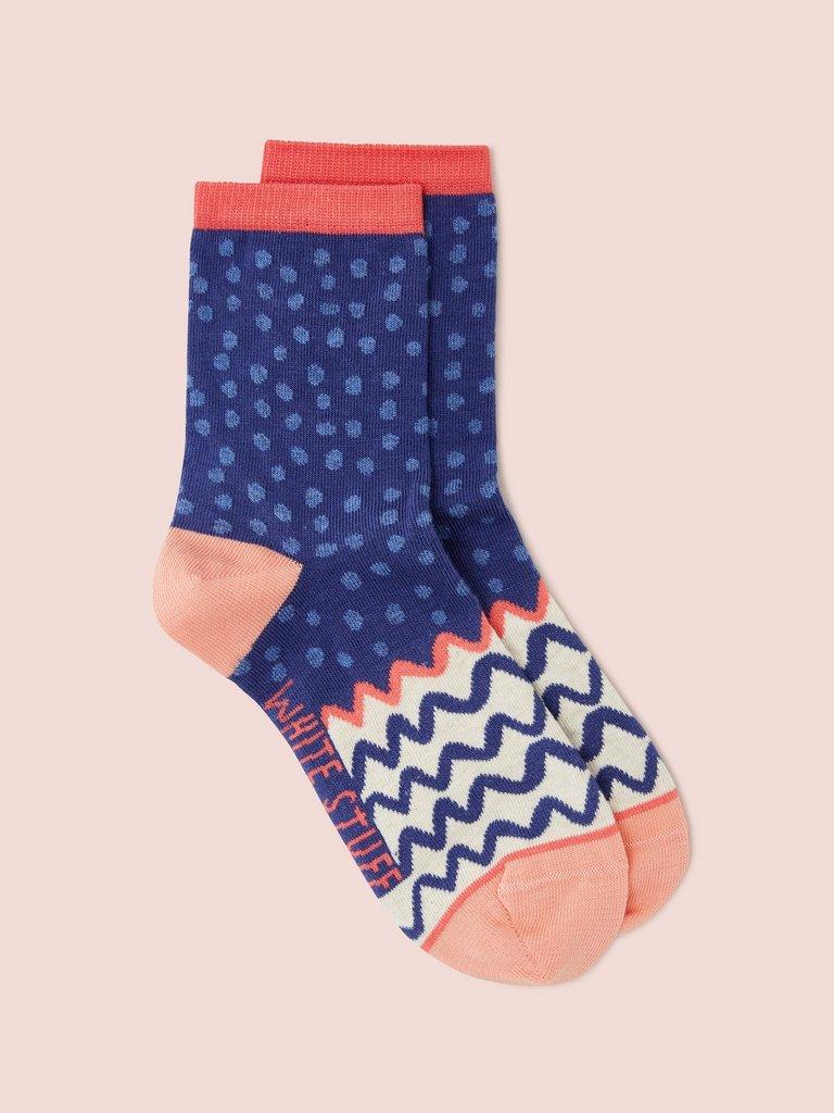 Squiggle Spot Ankle Socks in NAVY MULTI - FLAT FRONT