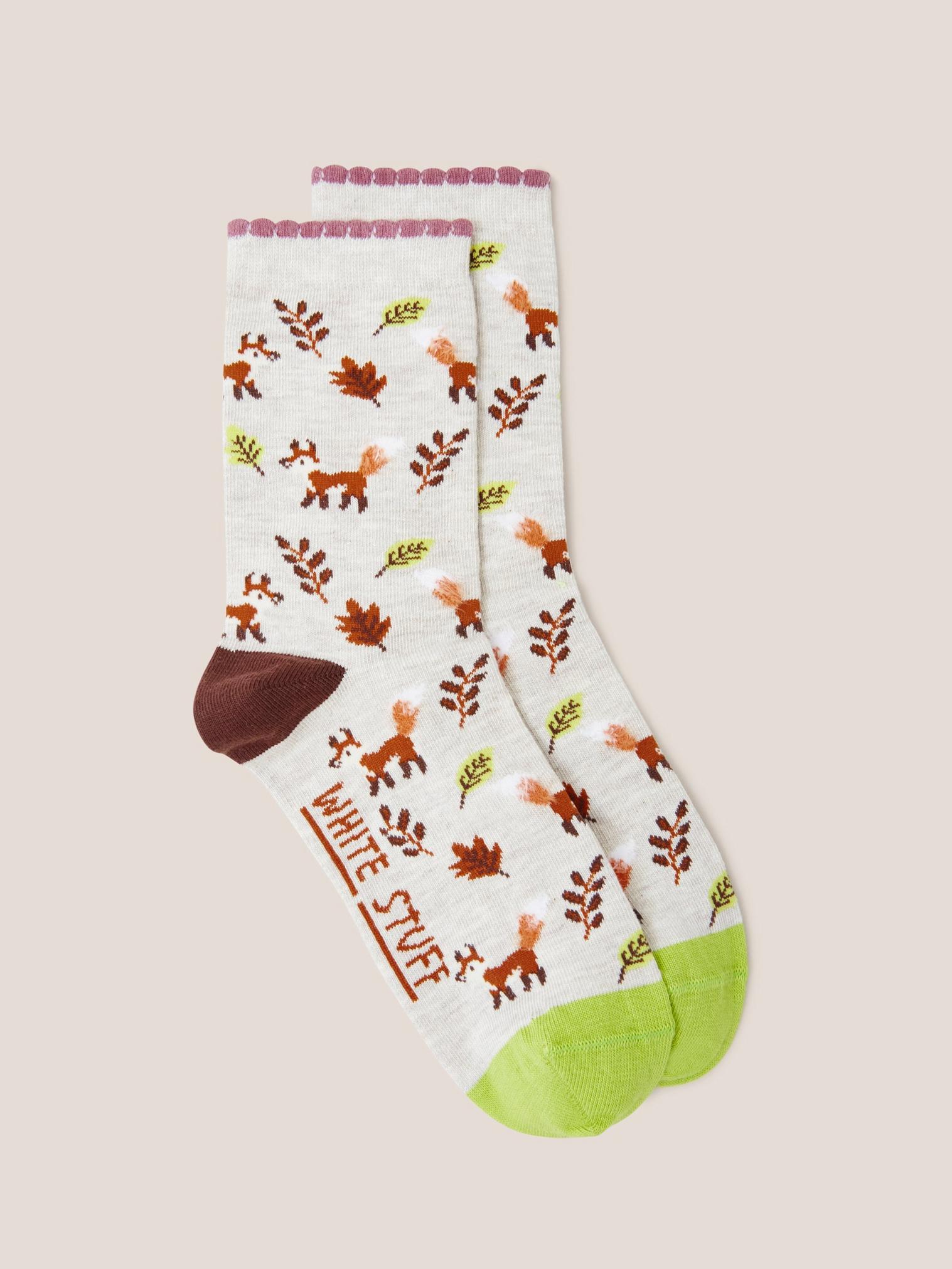 Fluffy Fox Ankle Sock in NATURAL MULTI | White Stuff