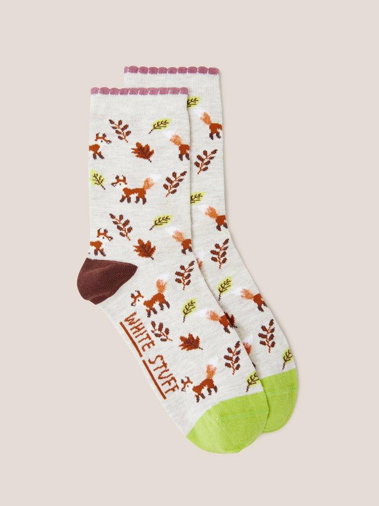 Fluffy Fox Ankle Sock in NAT MLT - FLAT FRONT