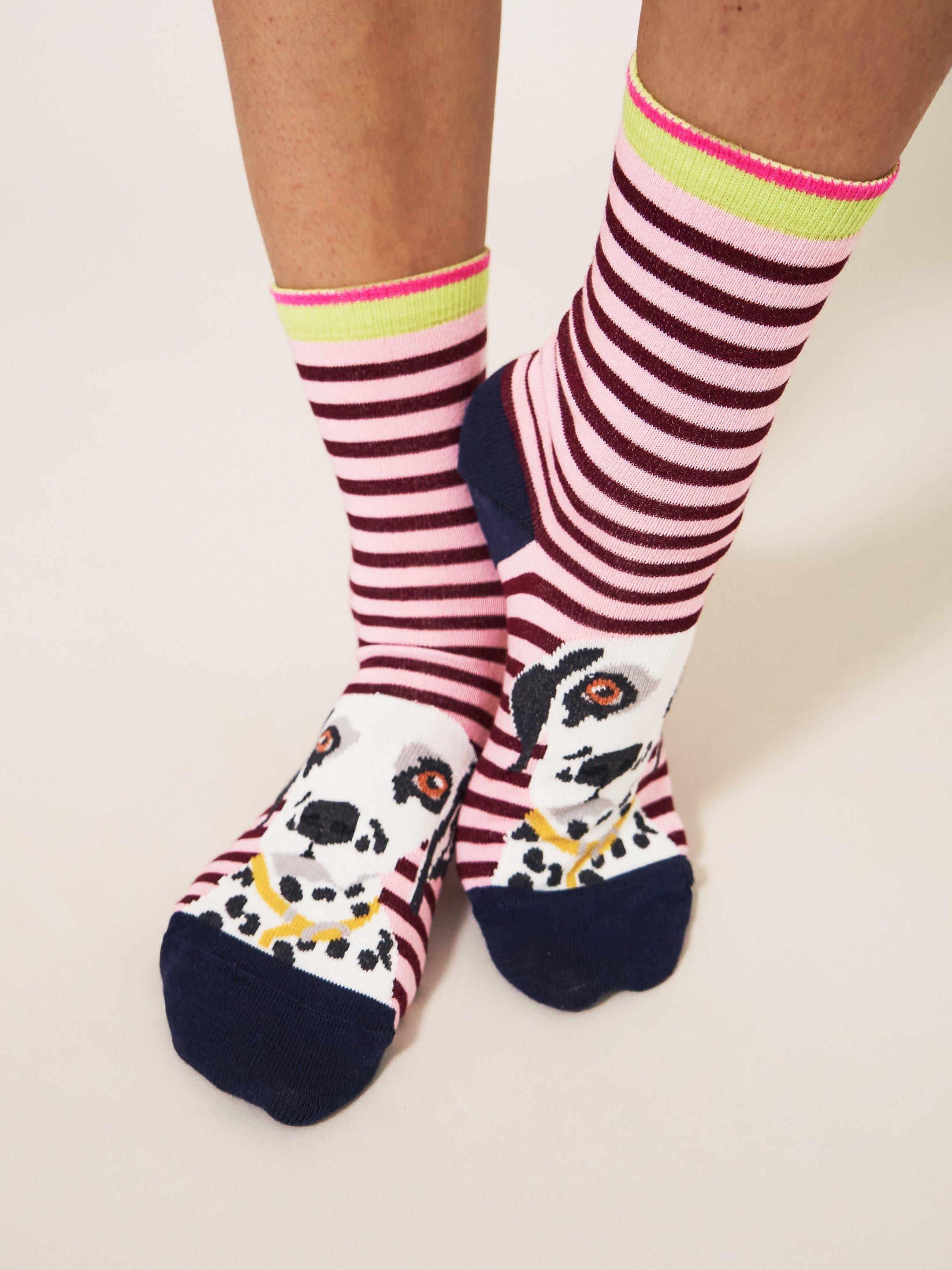 Dalmatian Stripe Ankle Sock in PINK MLT - LIFESTYLE