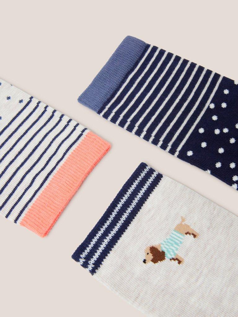 3 Pack Dog Spot Ankle Socks in NAT MLT - FLAT DETAIL