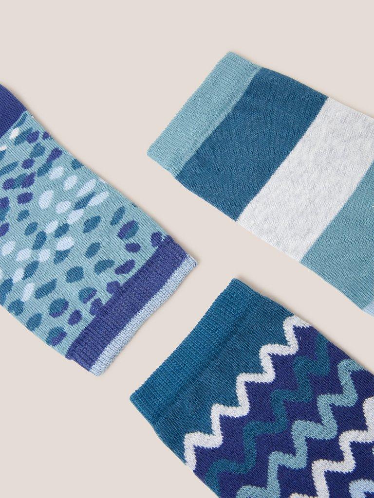 3 Pack Squiggle Ankle Socks in TEAL MLT - FLAT DETAIL
