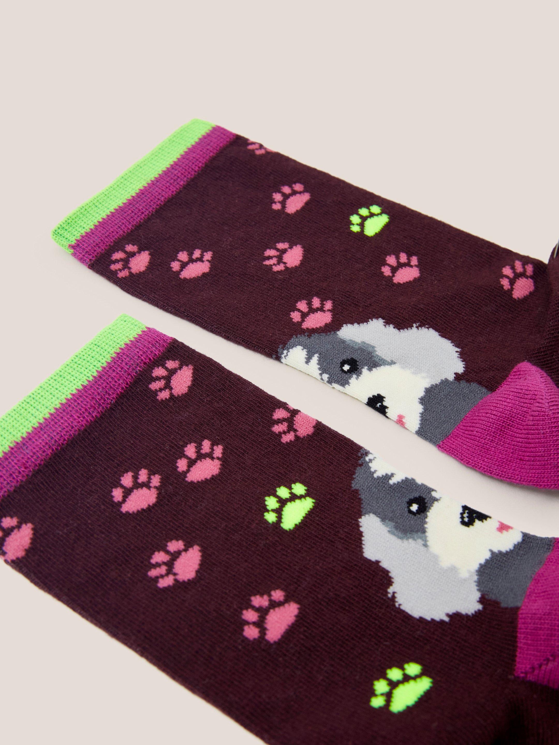 Paw Print Dog Ankle Sock in DEEP RED - FLAT DETAIL