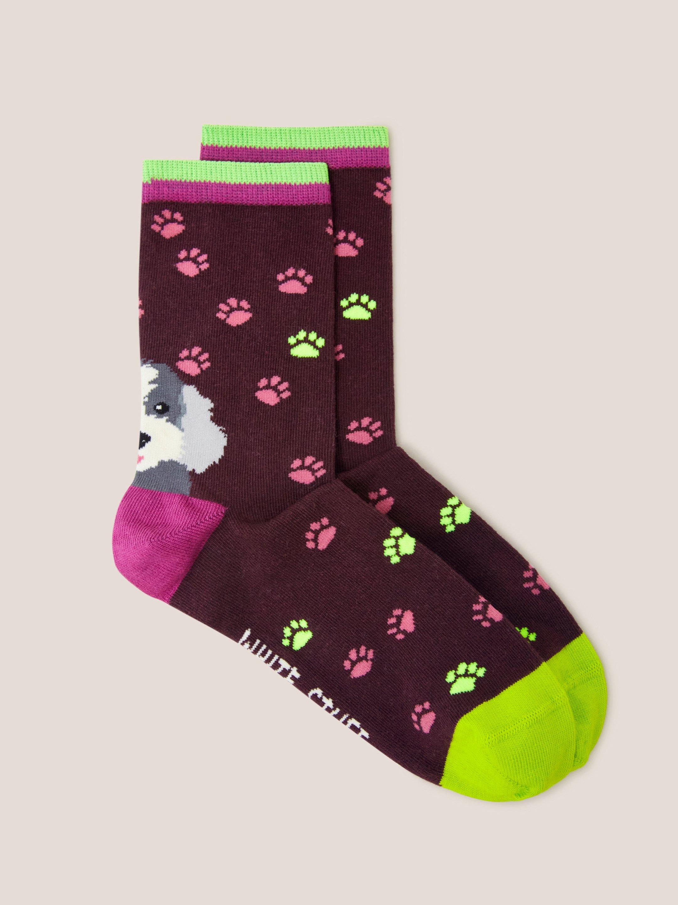 Paw Print Dog Ankle Sock in DEEP RED - FLAT FRONT