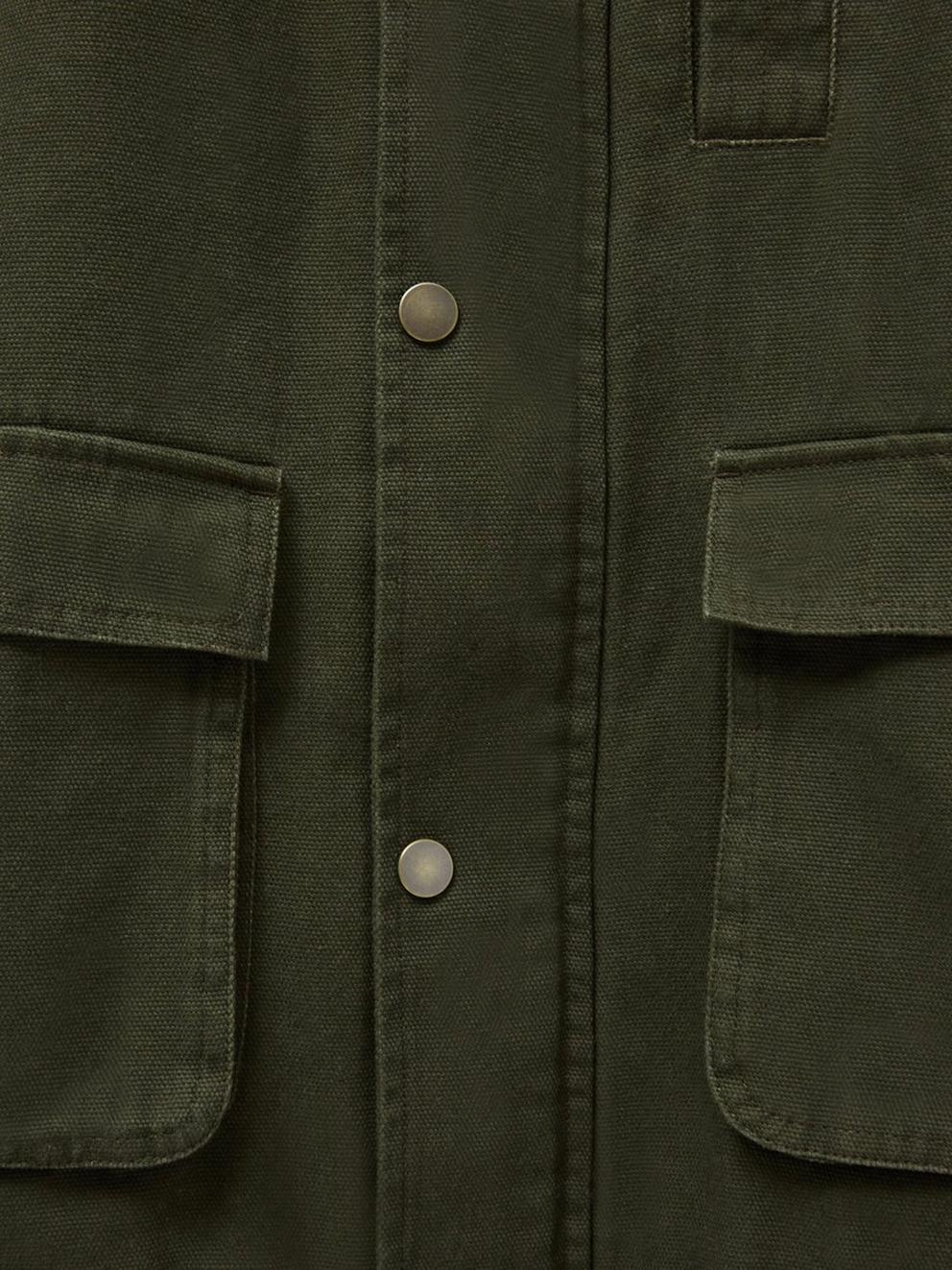 Borg Lined Winter Jacket in KHAKI GRN - FLAT DETAIL