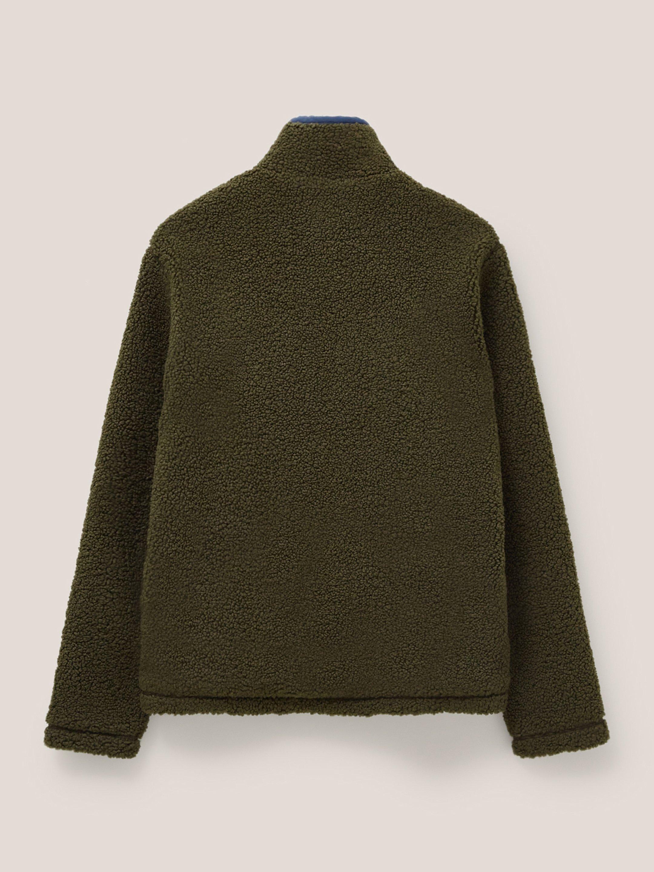 Borg Fleece Zip Through Jacket in KHAKI GREEN | White Stuff