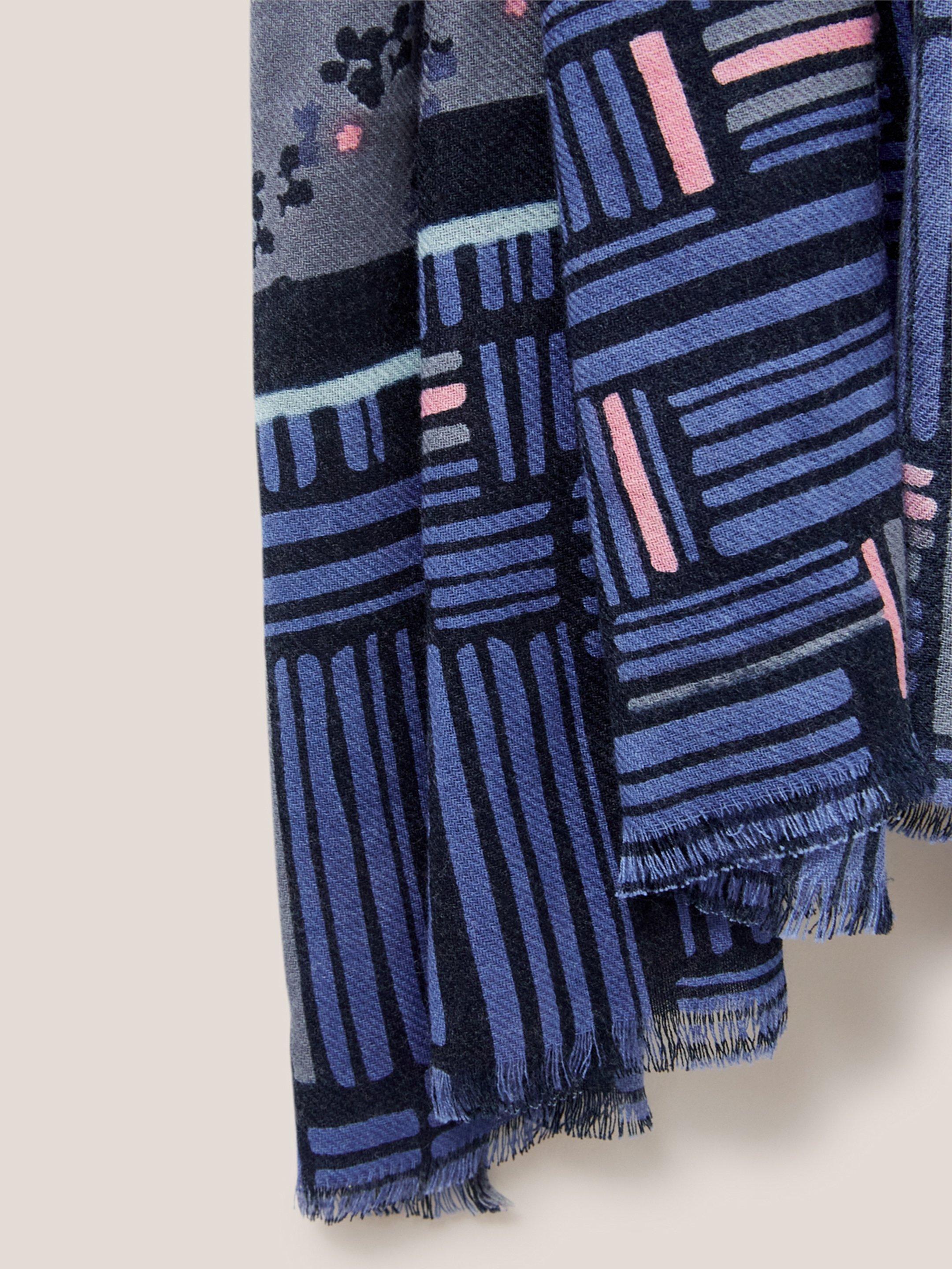 Hare Print Scarf in NAVY MULTI - FLAT DETAIL
