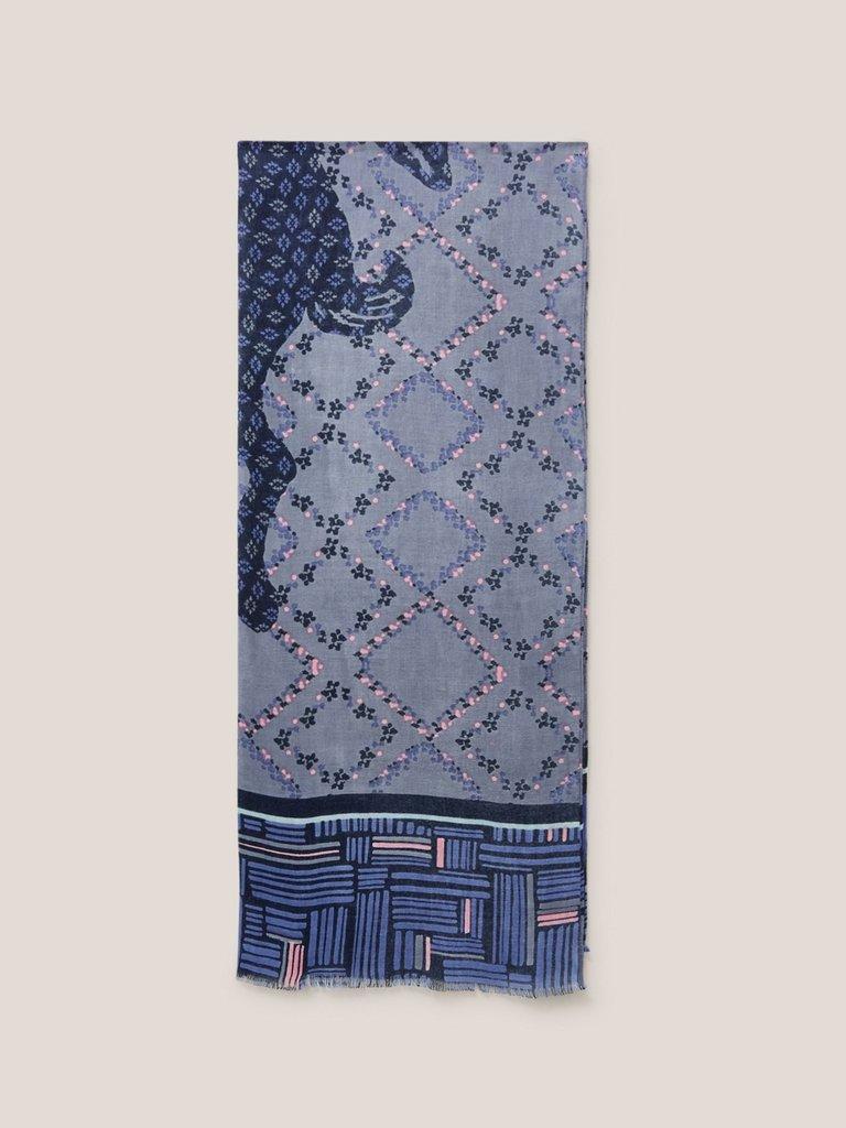 Hare Print Scarf in NAVY MULTI - FLAT FRONT