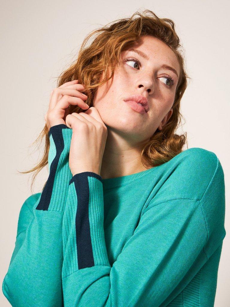 Olive Knitted Jumper in BRT BLUE - MODEL FRONT