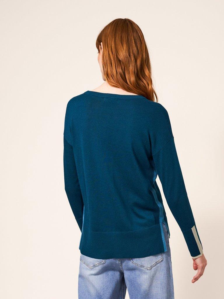 Olive Knitted Jumper in DK TEAL - MODEL BACK