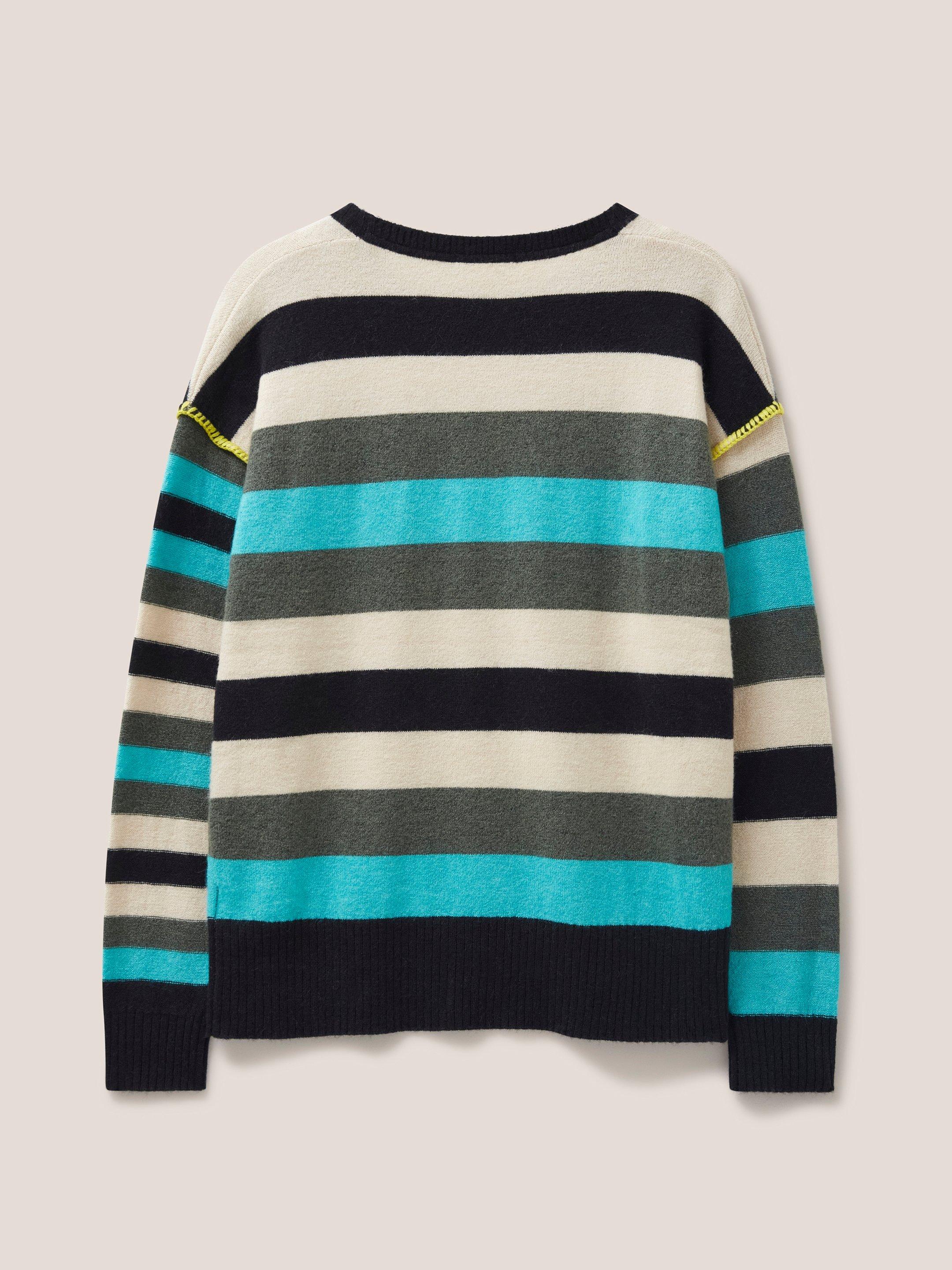RIPPLE KNITTED CREW NECK JUMPER in BLUE MLT - FLAT BACK