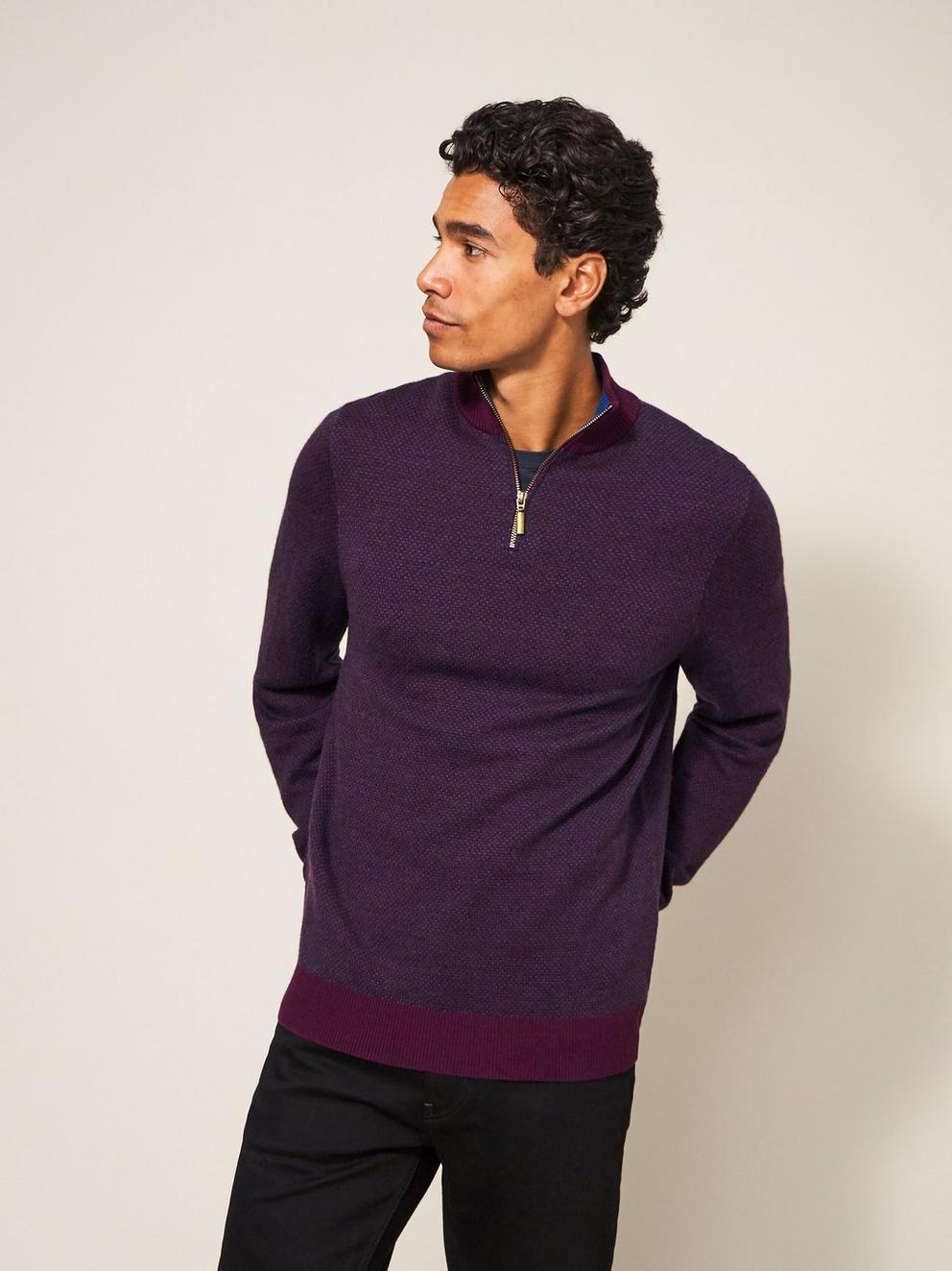 Newport Merino Jacquard Funnel in MID PLUM - LIFESTYLE