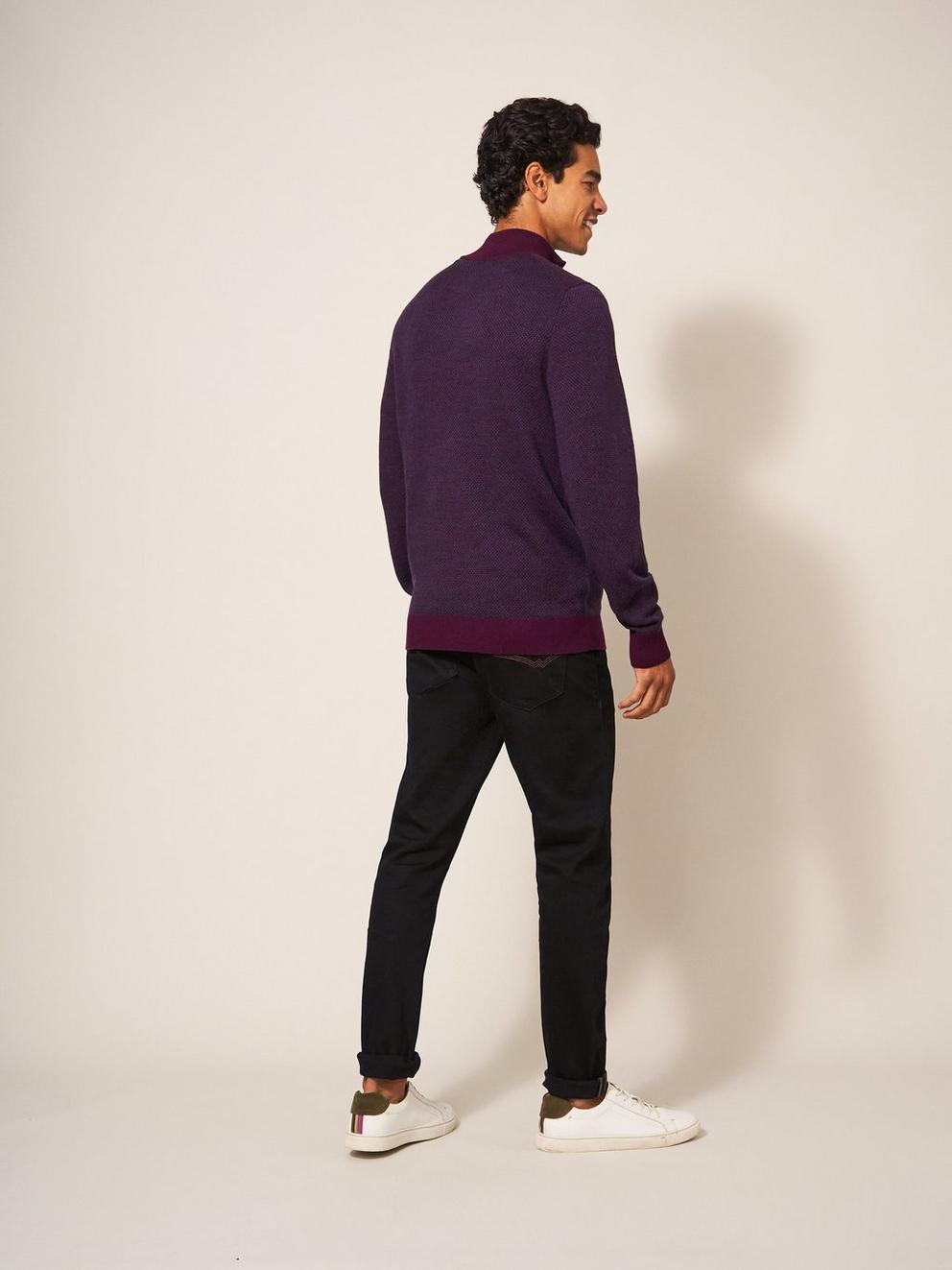 Newport Merino Jacquard Funnel in MID PLUM - MODEL BACK