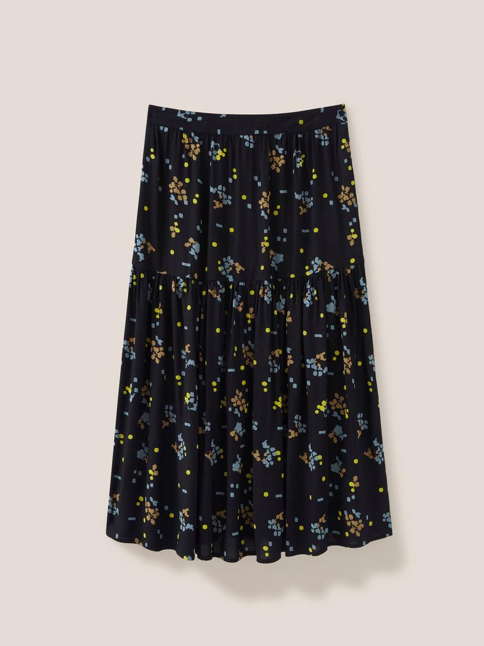 Jamima Eco Vero Midi Skirt in BLK MLT - FLAT FRONT