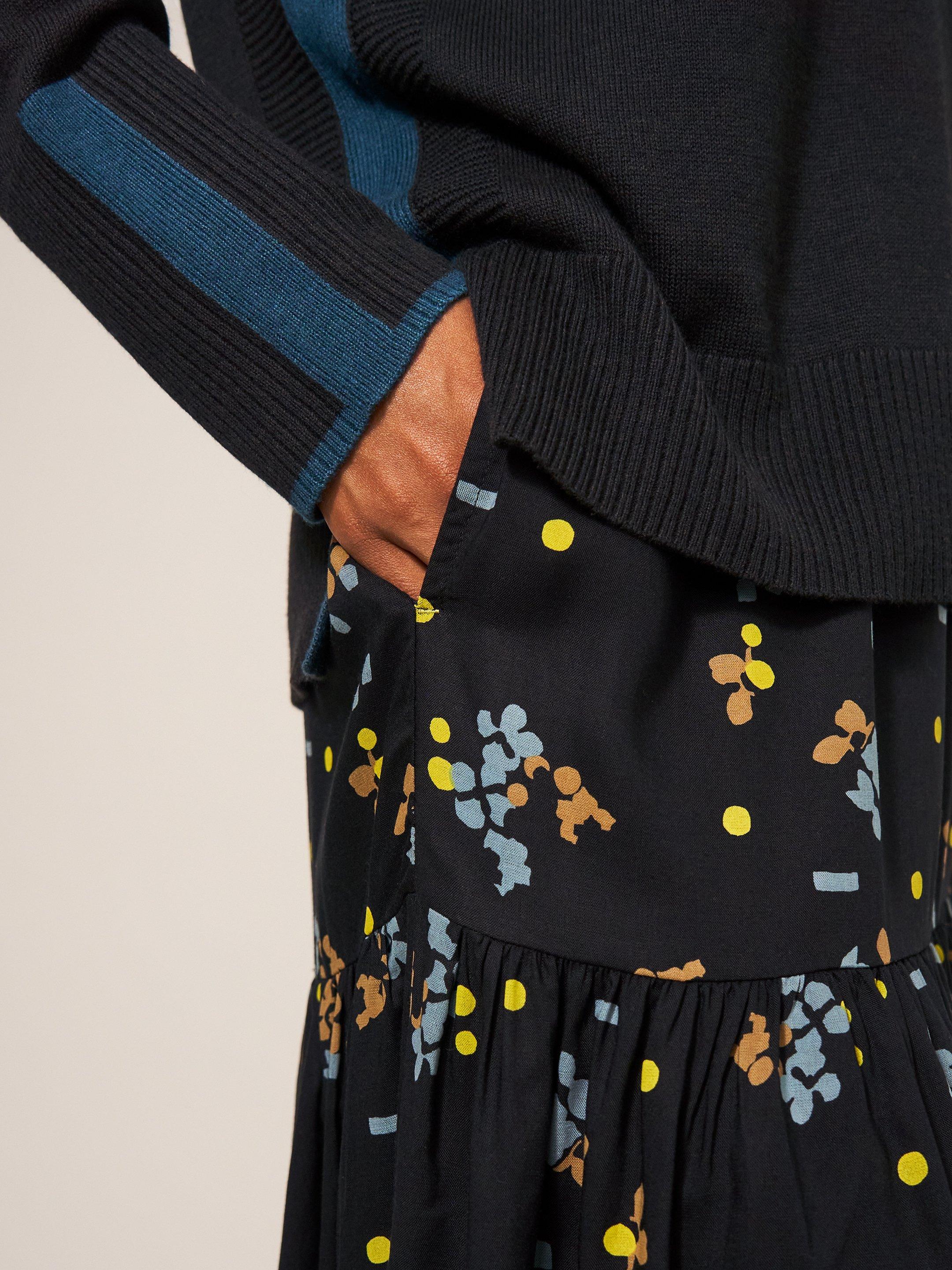 Jamima Eco Vero Midi Skirt in BLK MLT - MODEL FRONT