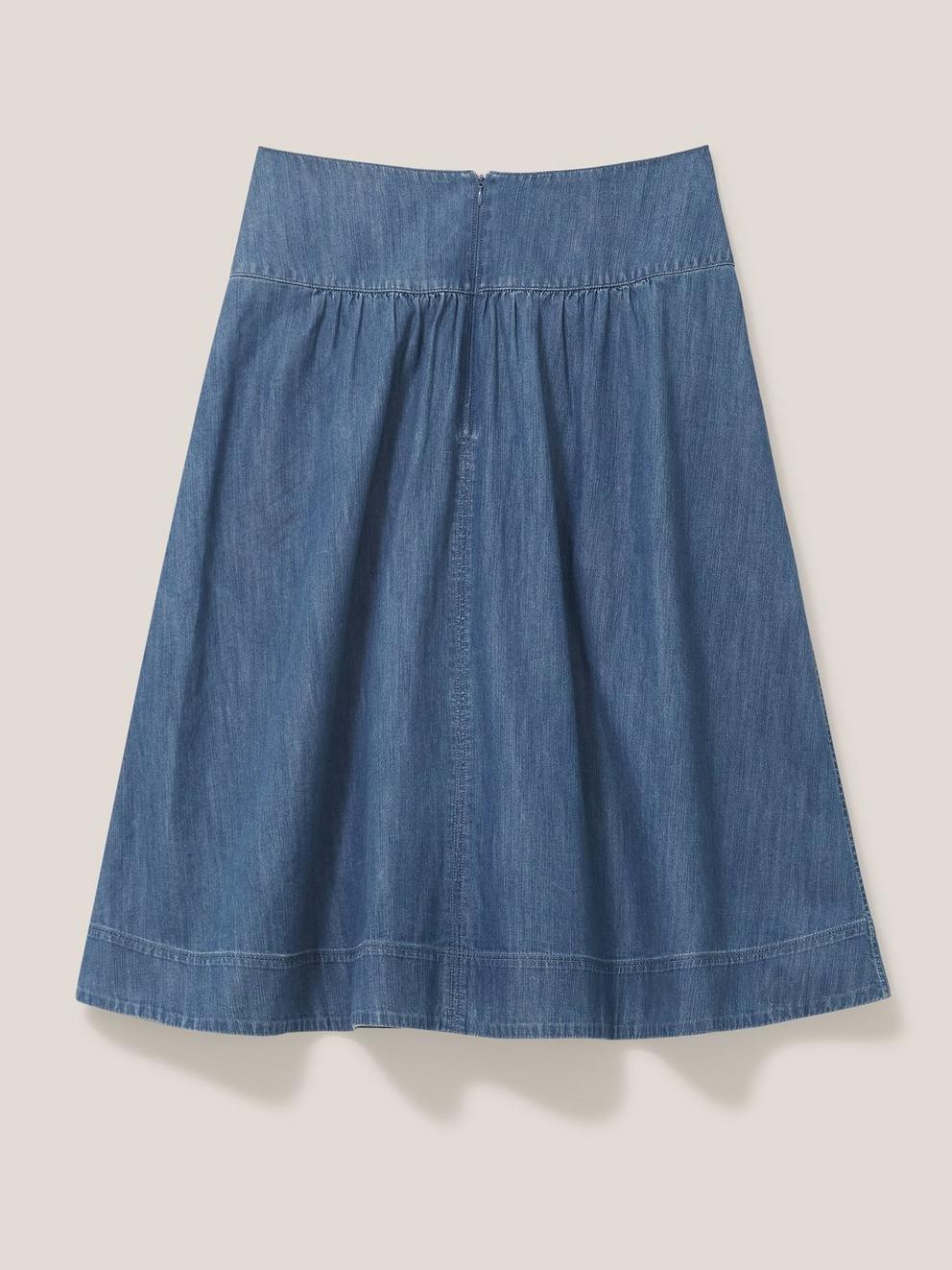 Charlotte Denim Midi Skirt in MID DENIM - FLAT BACK