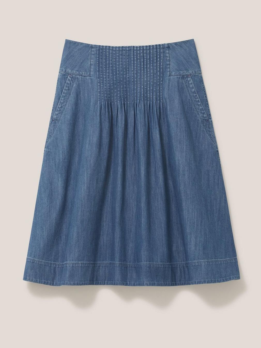 Charlotte Denim Midi Skirt in MID DENIM - FLAT FRONT