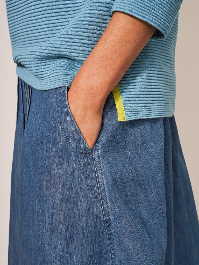 Charlotte Denim Midi Skirt in MID DENIM - MODEL DETAIL