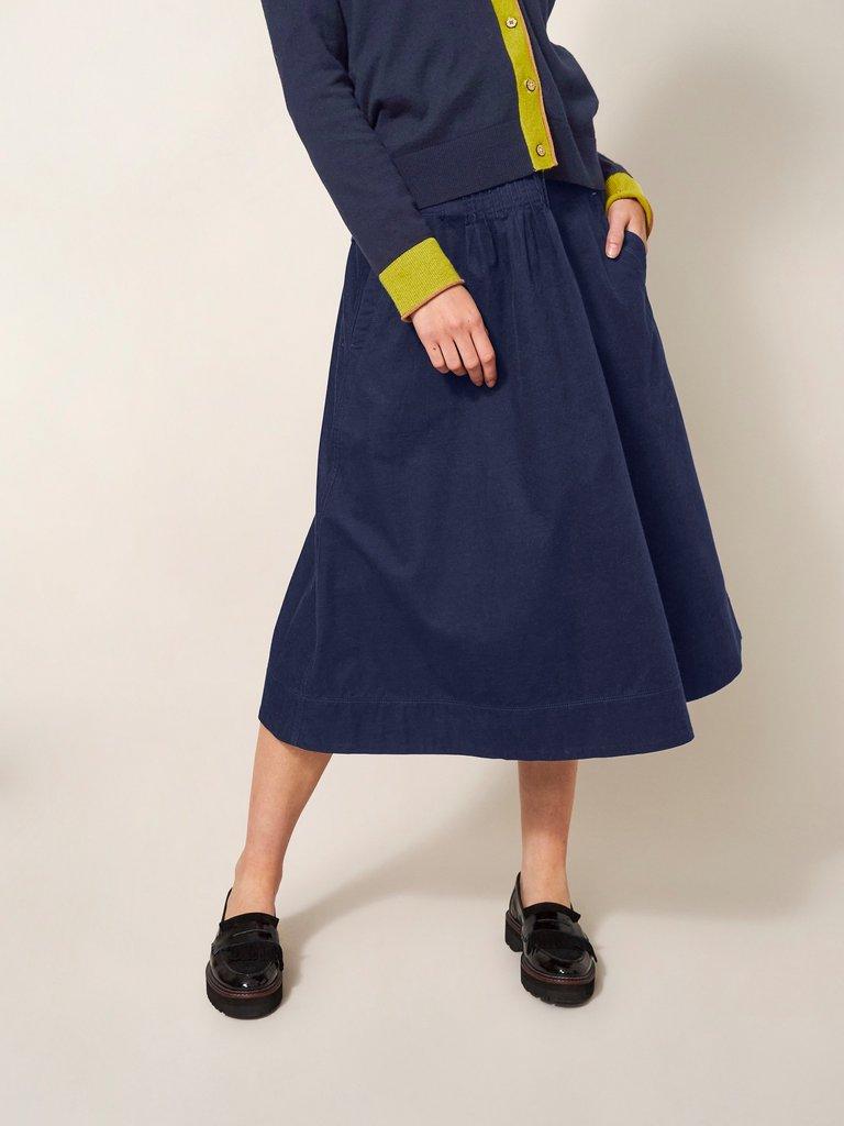 Charlotte Cord Midi Skirt in DARK NAVY - MODEL DETAIL