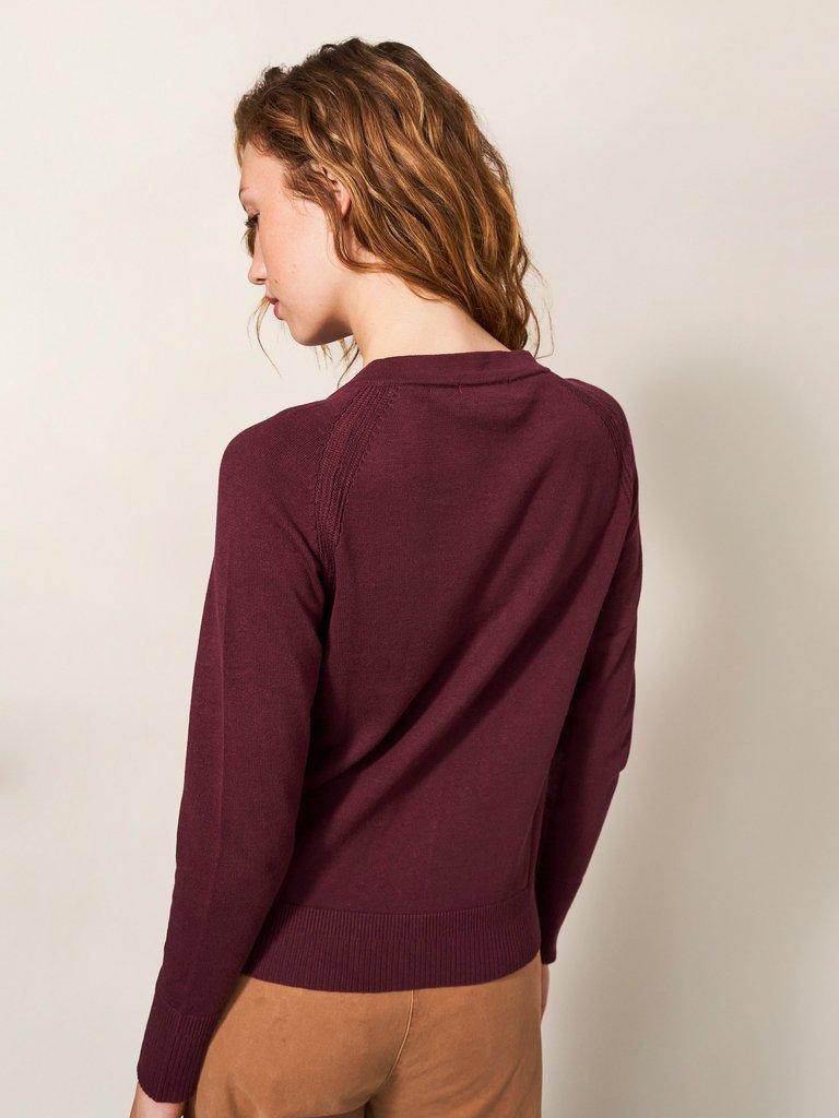 Lulu Knit Cardigan in DK PLUM - MODEL BACK