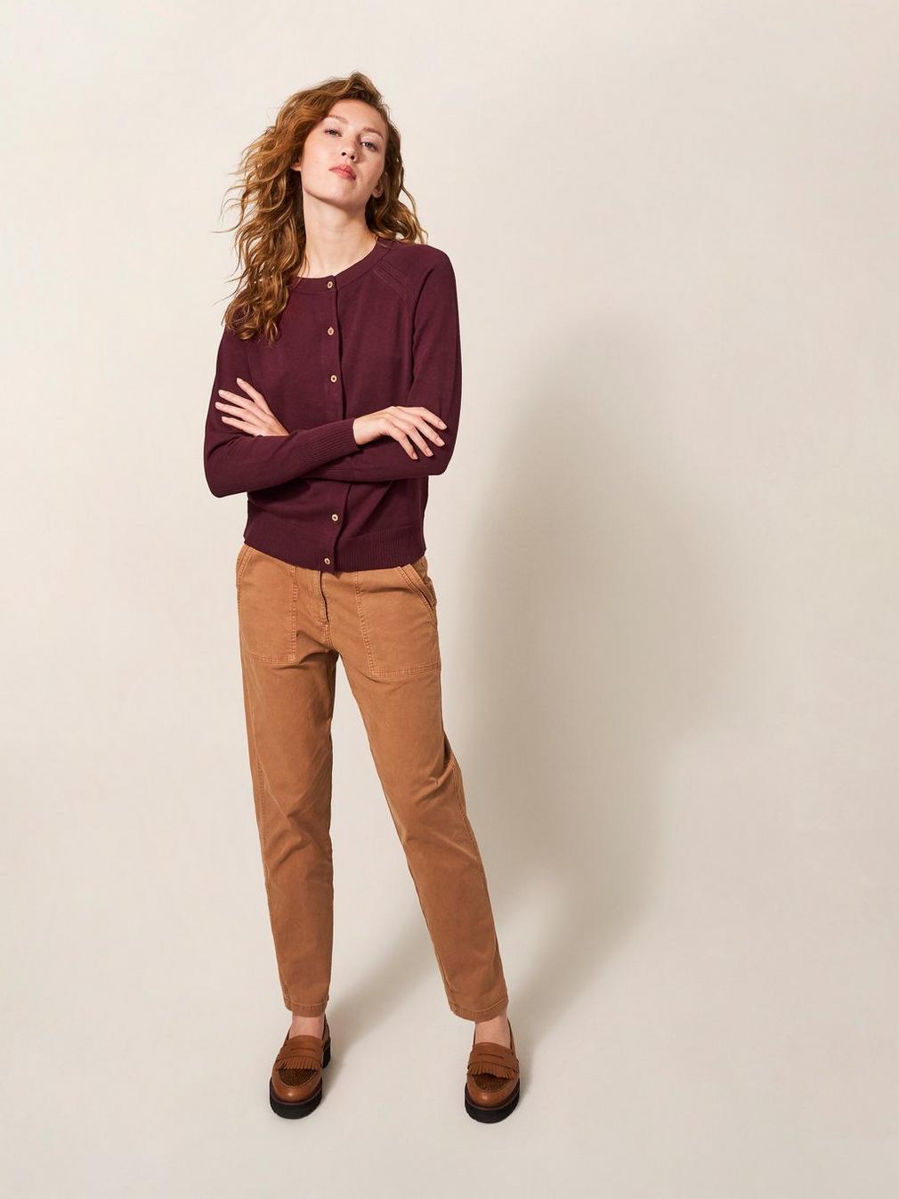 Lulu Knit Cardigan in DK PLUM - MODEL FRONT