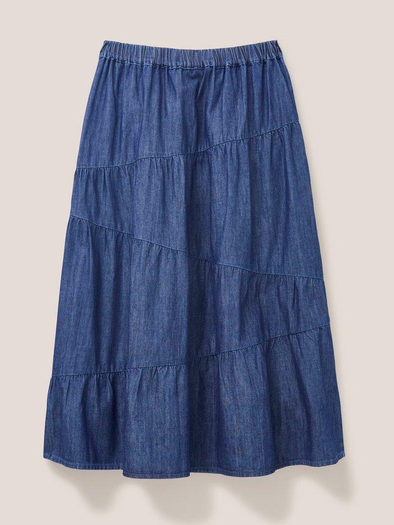 Jenna Tiered Denim Skirt in DK DENIM - FLAT BACK