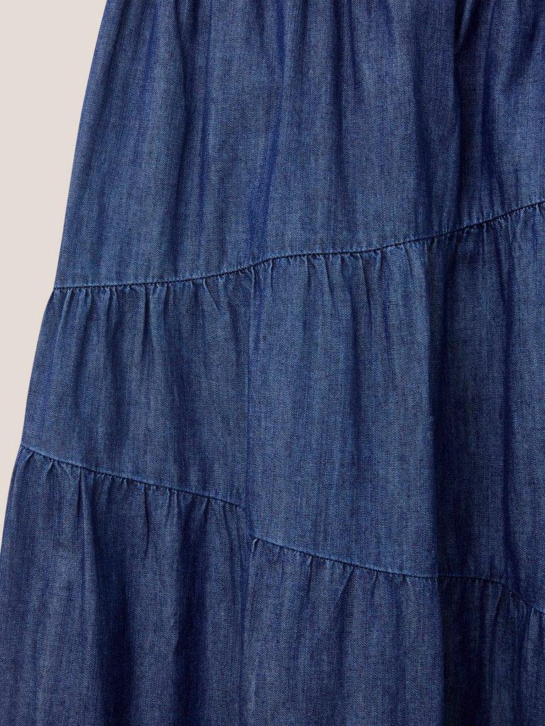 Jenna Tiered Denim Skirt in DK DENIM - FLAT DETAIL