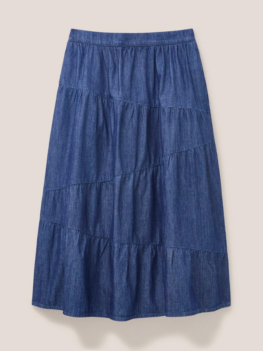 Jenna Tiered Denim Skirt in DK DENIM - FLAT FRONT