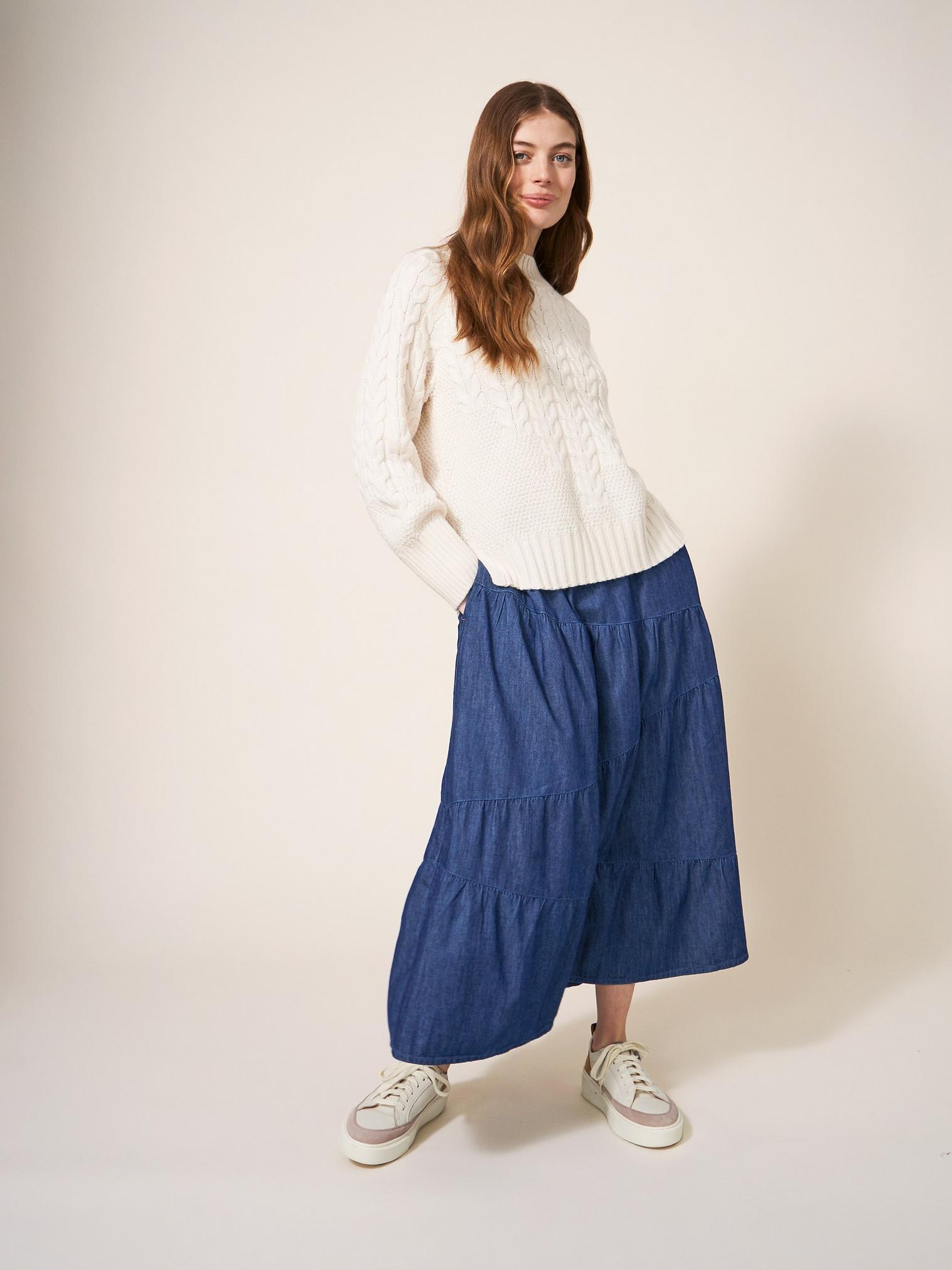 Jenna Tiered Denim Skirt in DK DENIM - LIFESTYLE