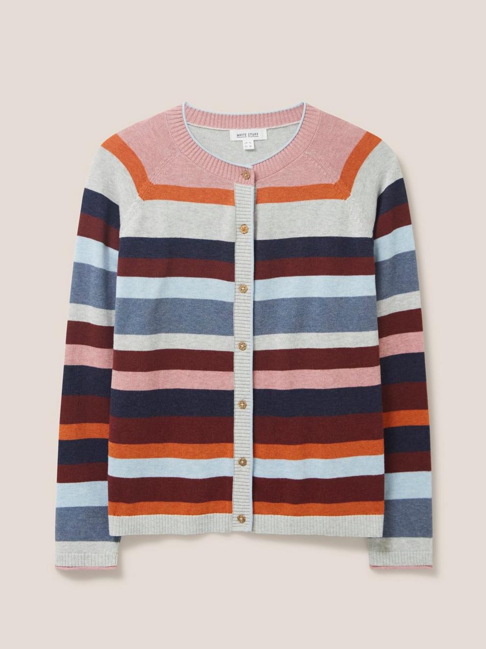 LULU STRIPE CARDI in PINK MLT - FLAT FRONT