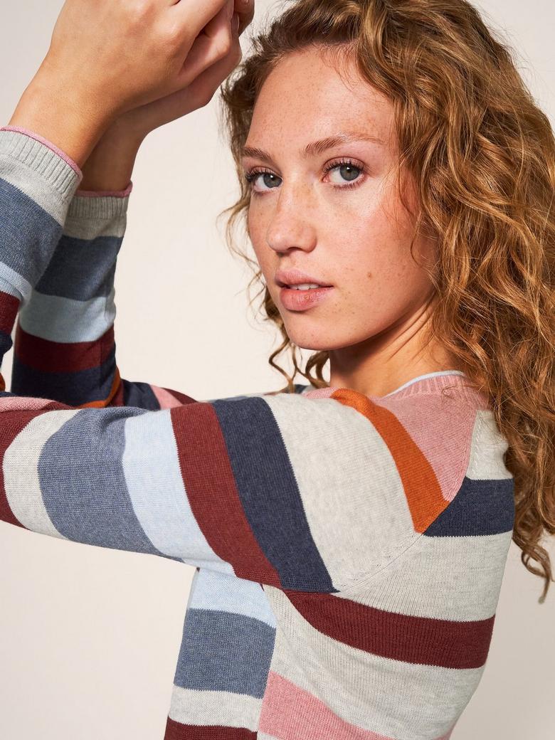 White Stuff Lulu Women's Cardigan Stripe Printed Ladies Organic Cotton