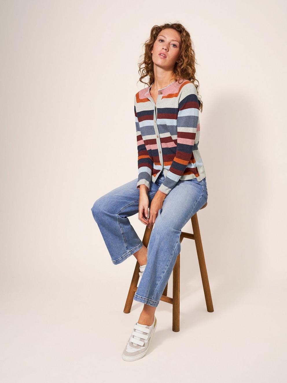 LULU STRIPE CARDI in PINK MLT - MODEL FRONT