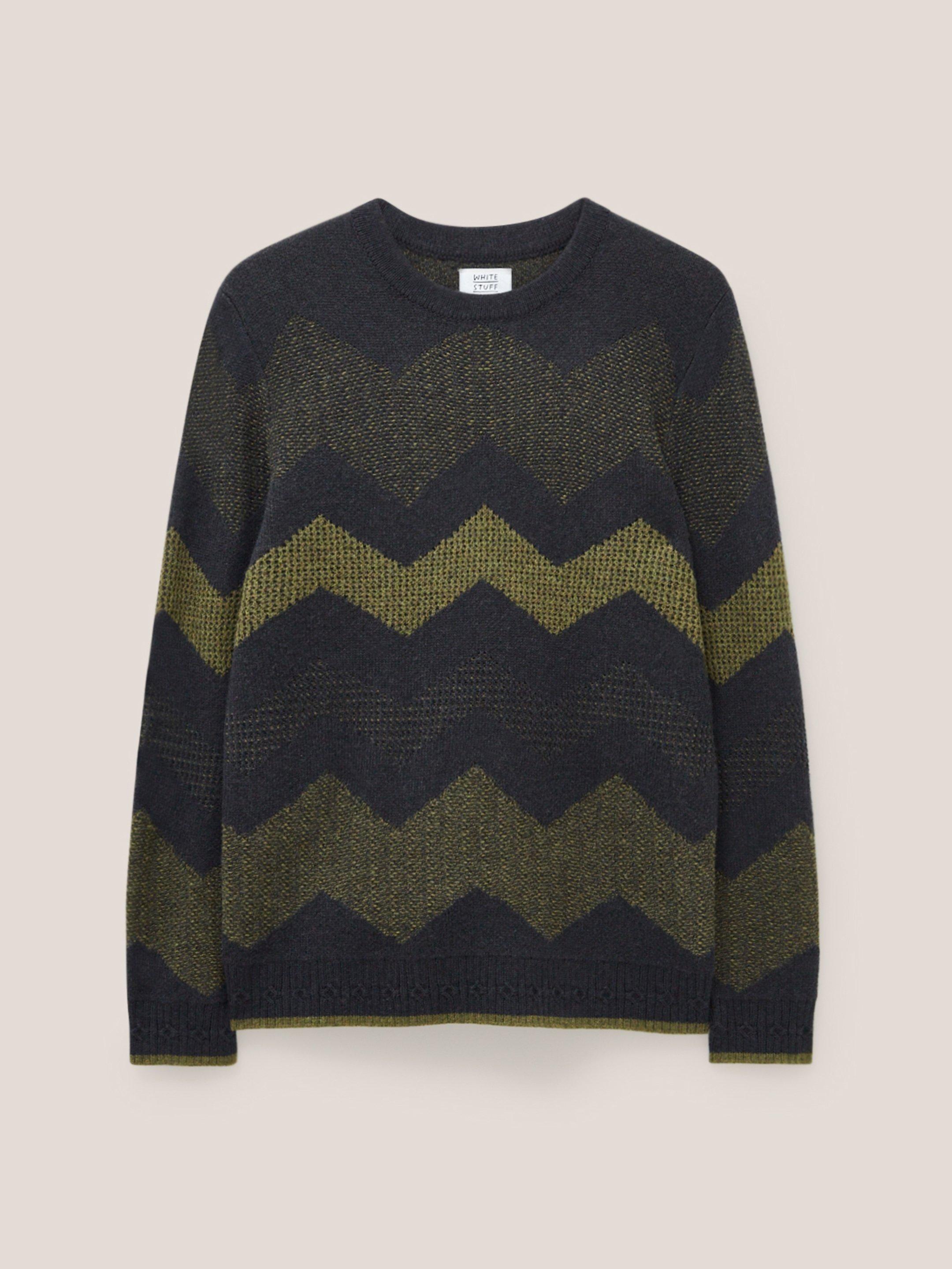 Zig Zag Textured Crew in CHARC GREY - FLAT FRONT