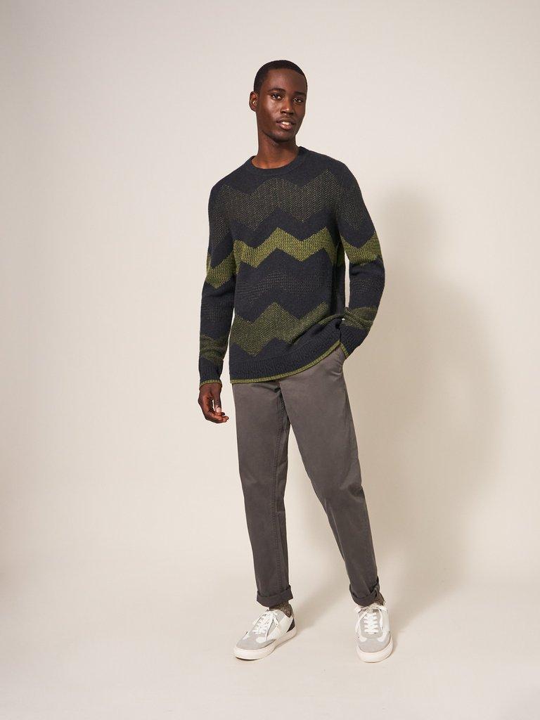 Zig Zag Textured Crew in CHARC GREY - MODEL FRONT