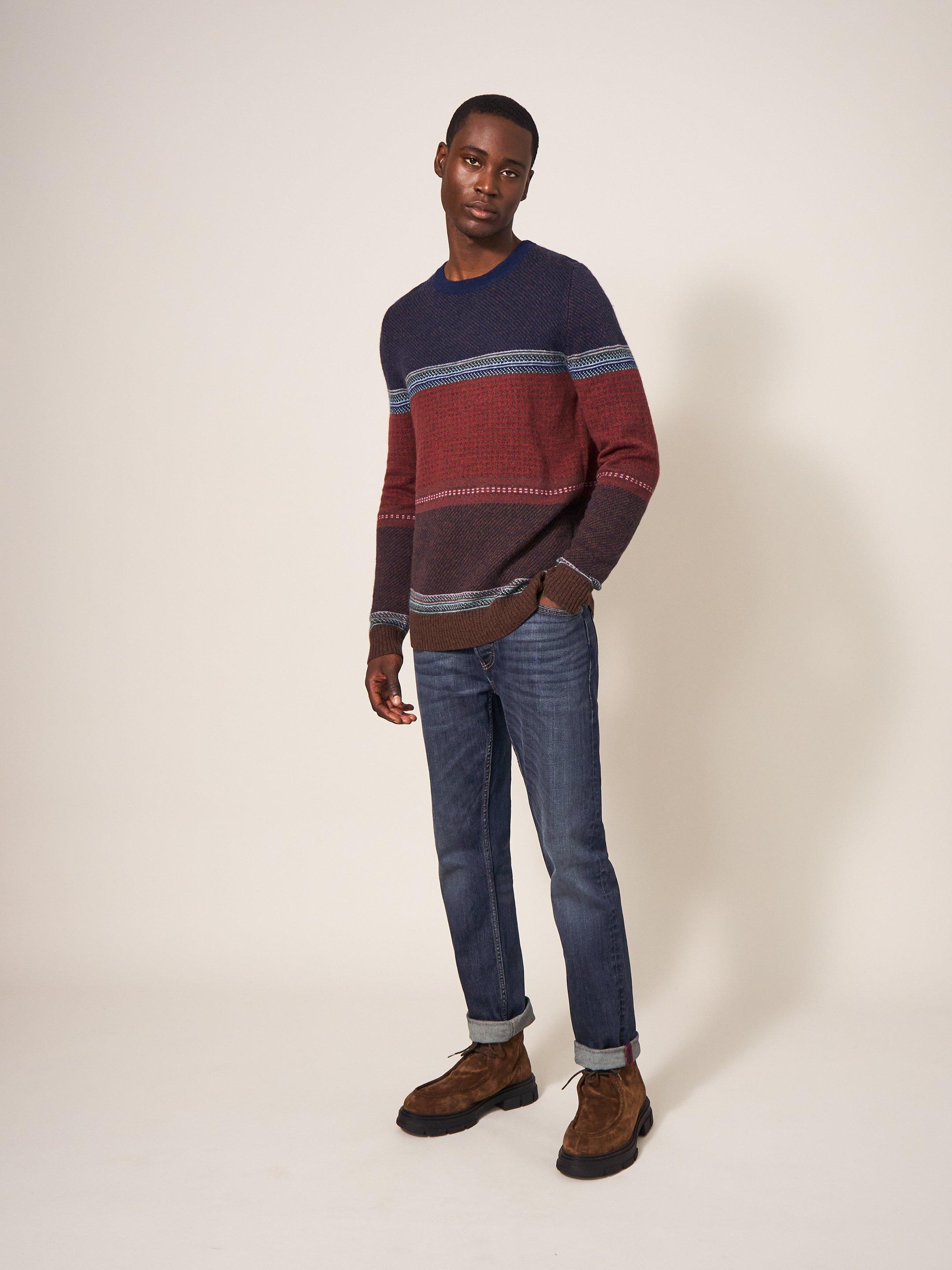 Mixed Pattern Crew in NAVY MULTI - MODEL FRONT