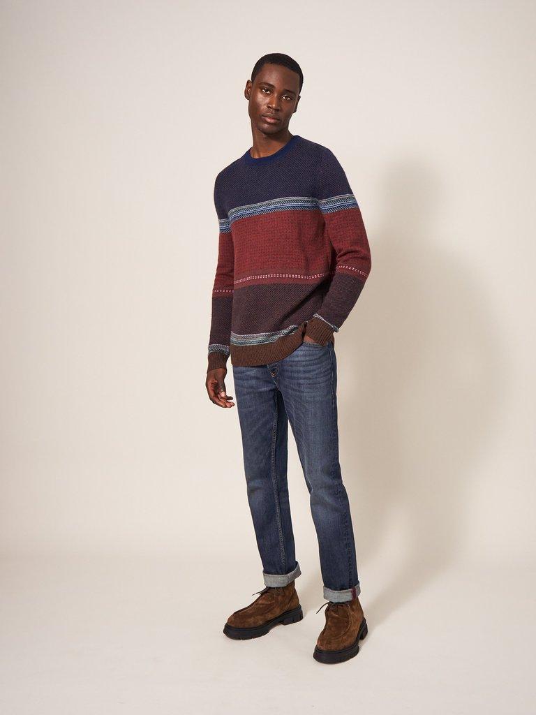 Mixed Pattern Crew in NAVY MULTI - MODEL FRONT