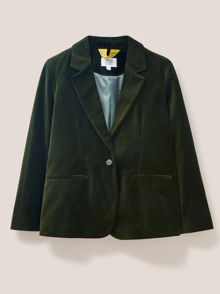 Evelyn Velvet Blazer  in DK GREEN - FLAT FRONT