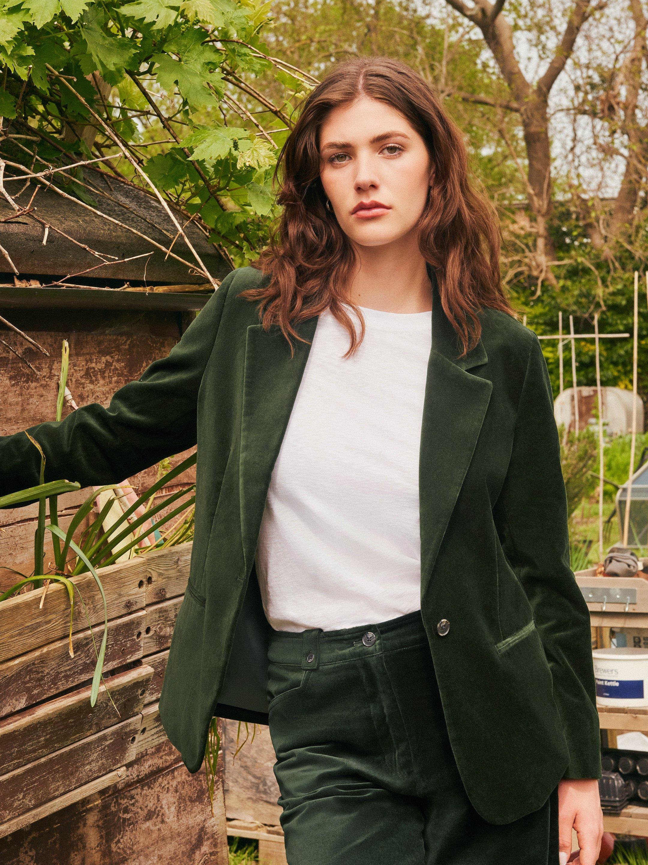 Evelyn Velvet Blazer  in DK GREEN - MIXED