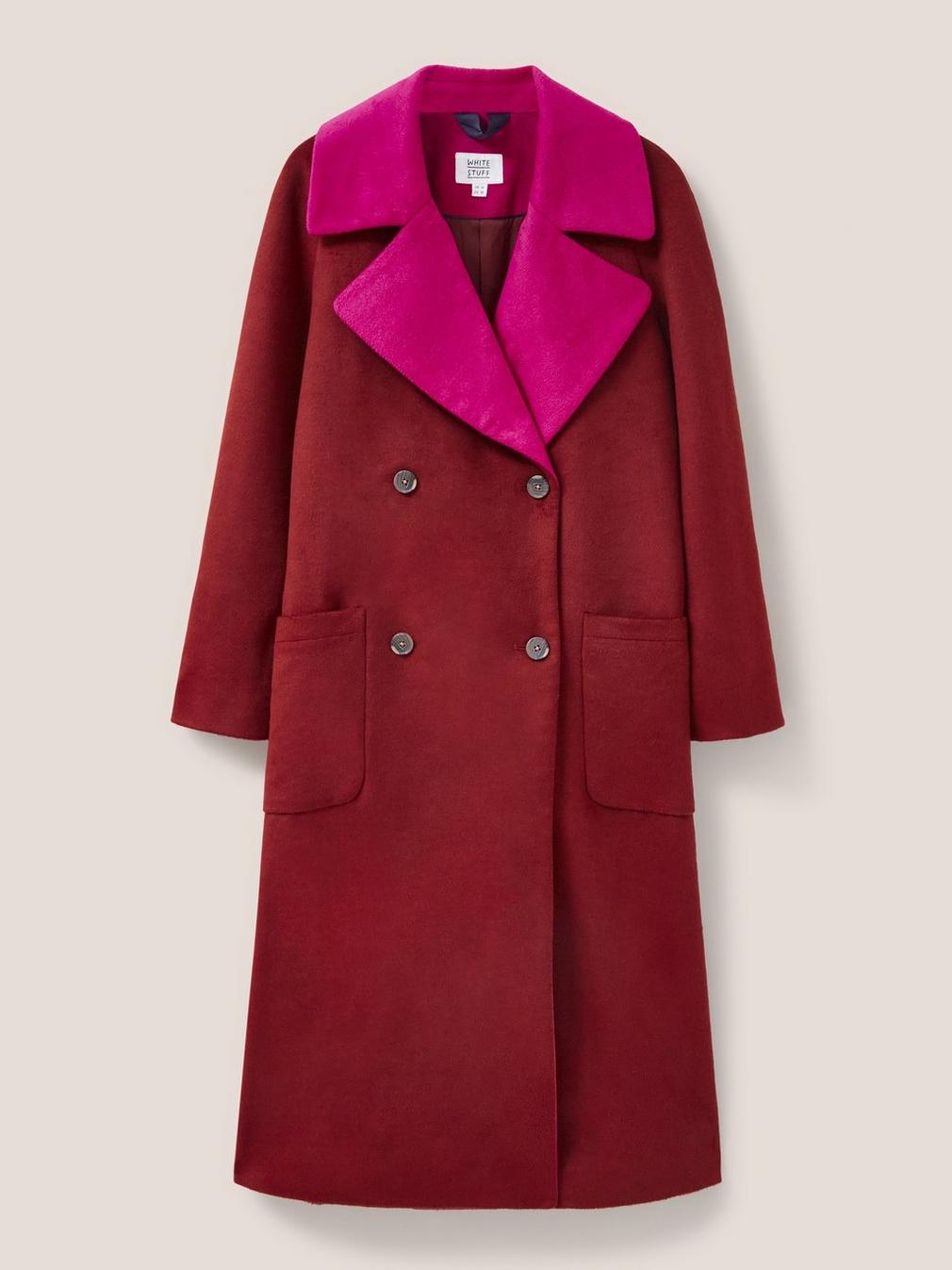 Adeline Colour Block Coat in PLUM MLT - FLAT FRONT