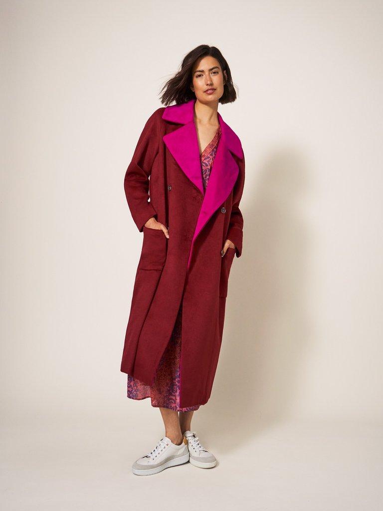 Adeline Colour Block Coat in PLUM MLT - LIFESTYLE