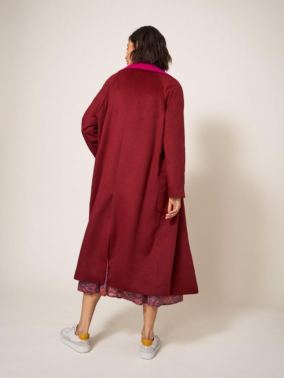 Adeline Colour Block Coat in PLUM MLT - MODEL BACK