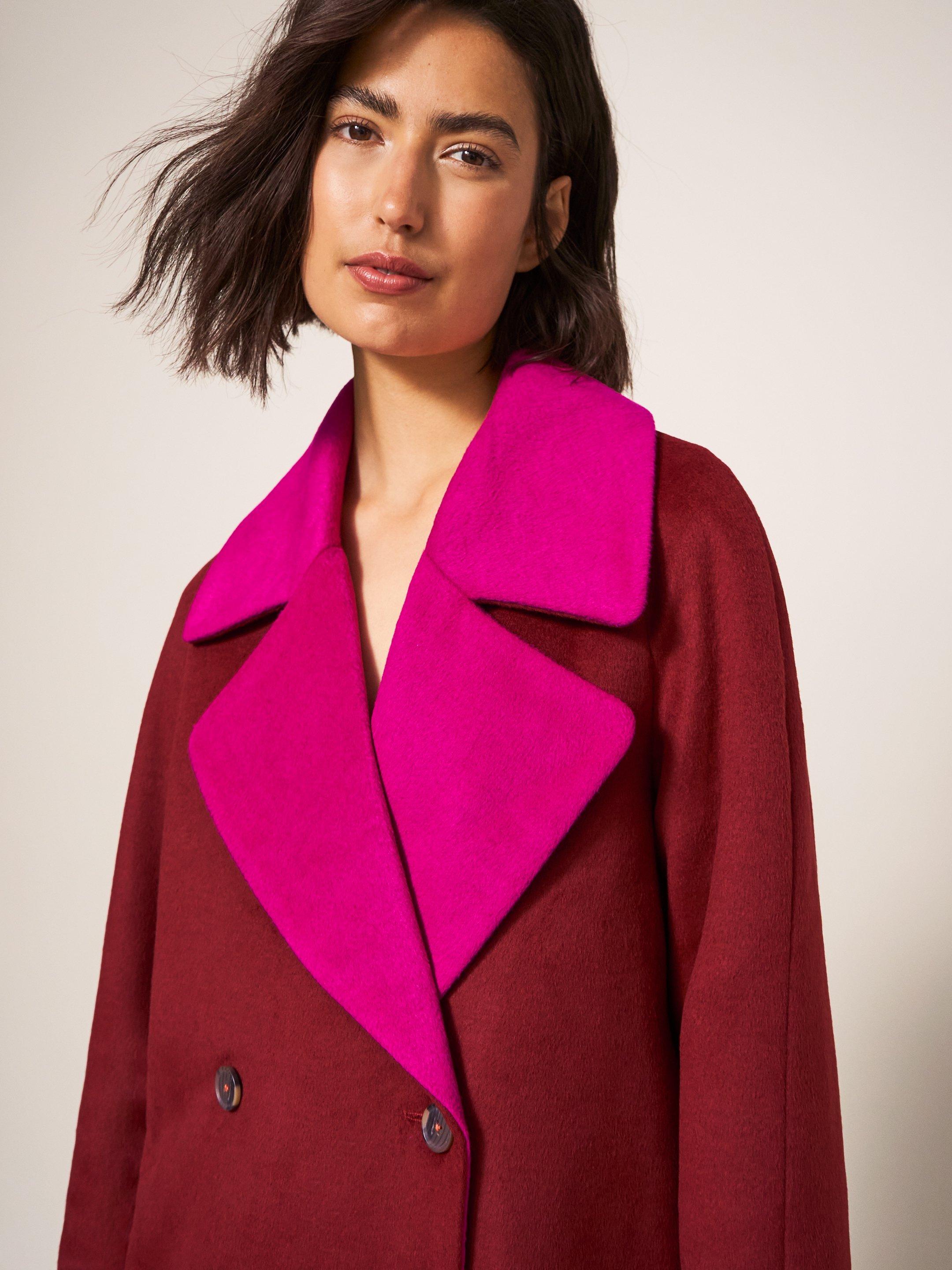 Adeline Colour Block Coat in PLUM MULTI | White Stuff